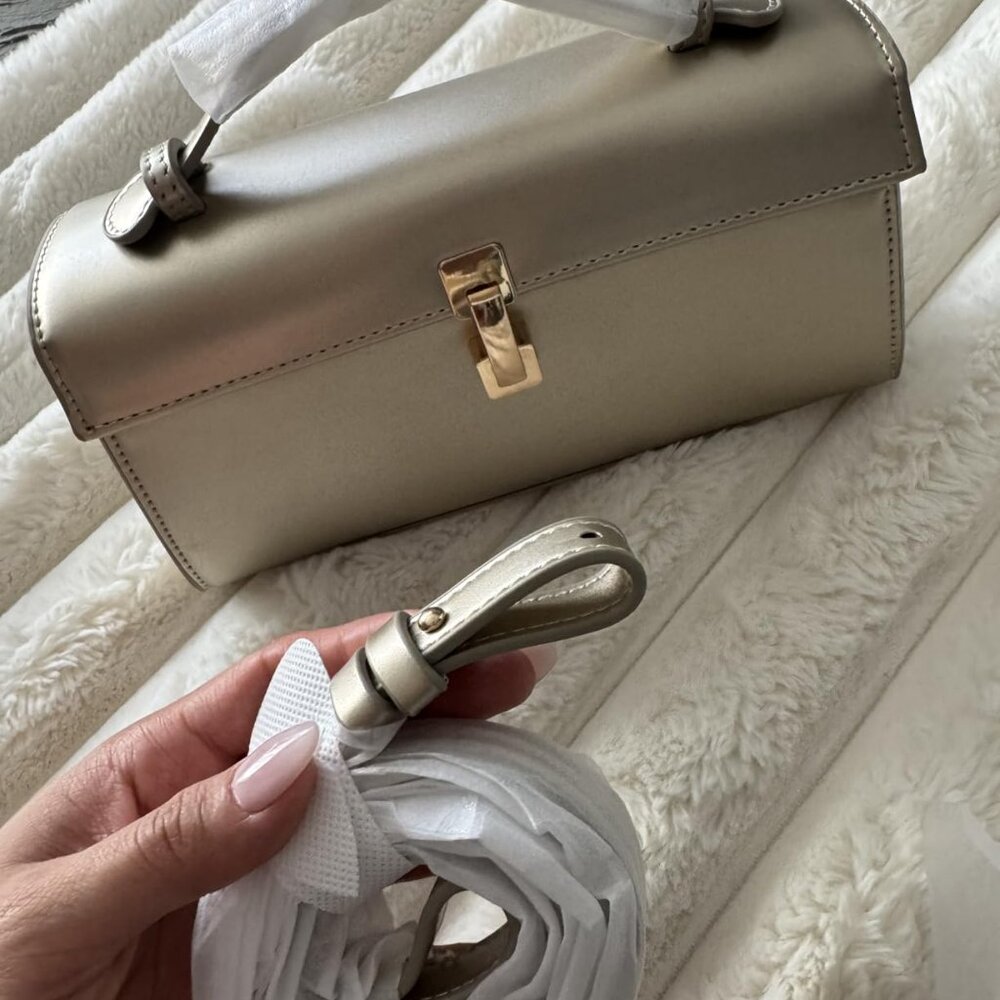Neiman Marcus Gold Small Purse Top Handle Interlock Evening Bag